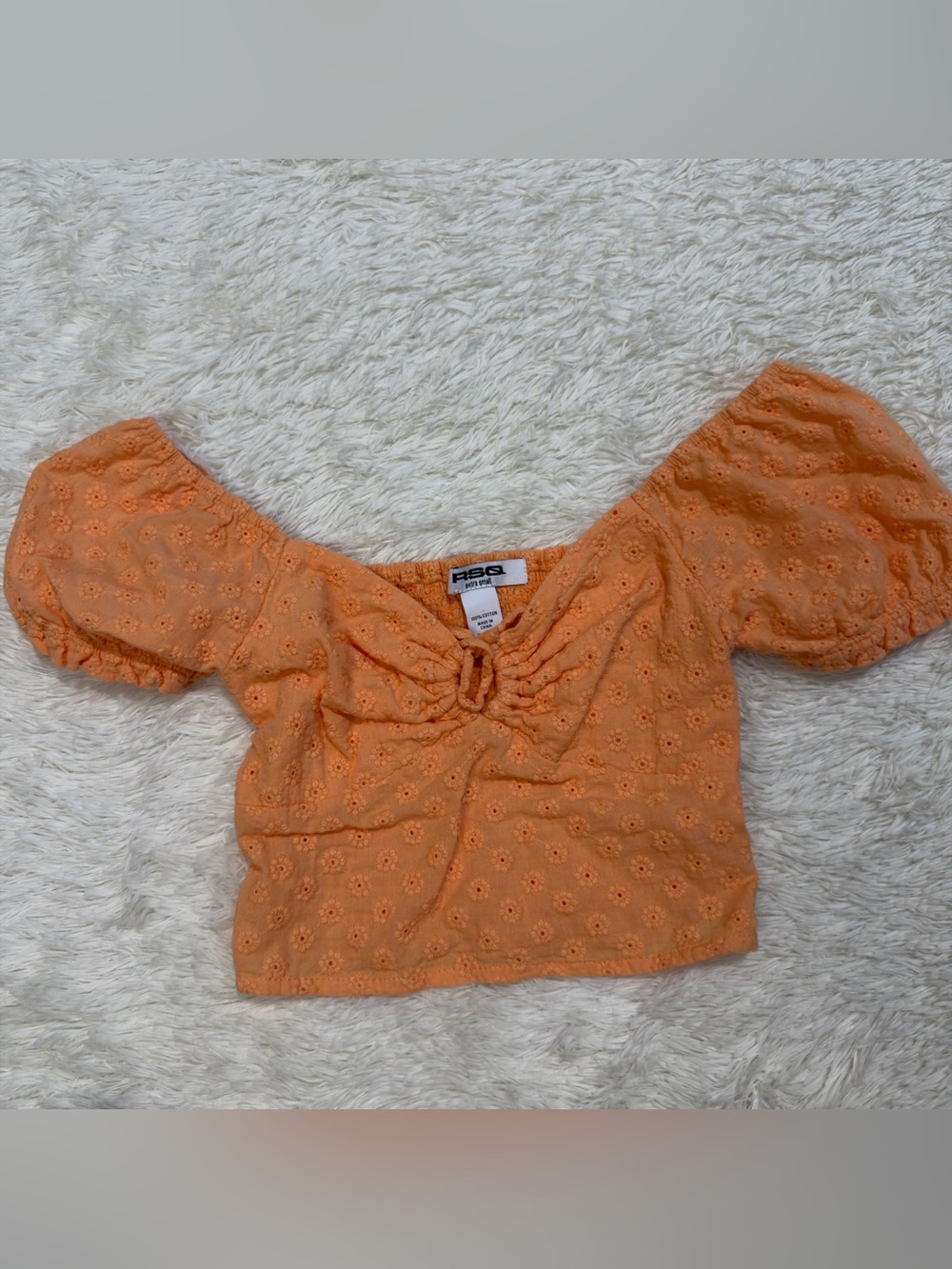 RSQ Orange Eyelet Crop Top with Front Ring Detail